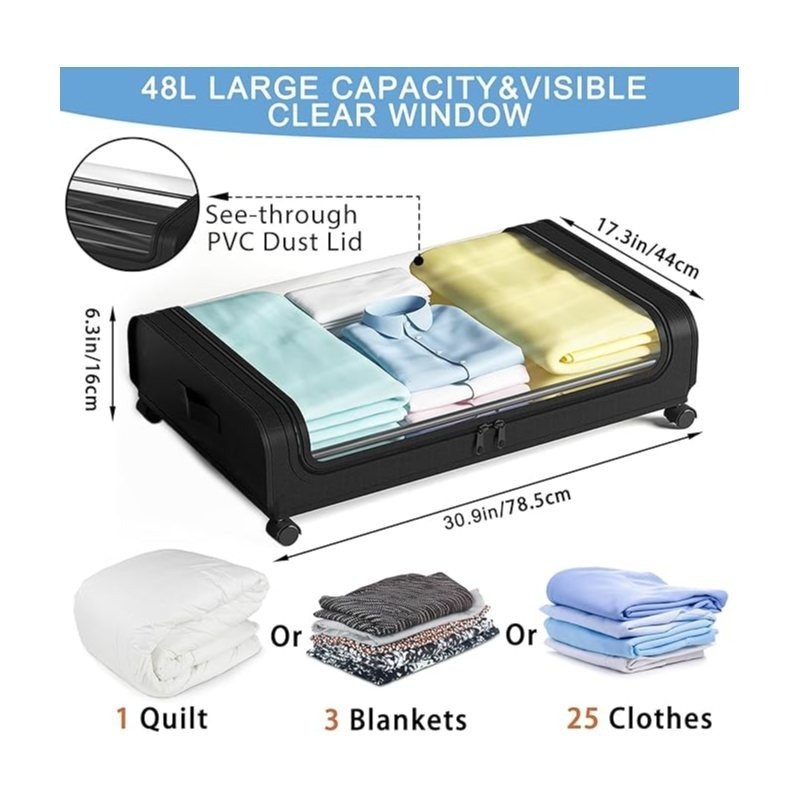 Under Bed Storage Box with Lid - Space-Saving Organizer for Clothes, Shoes, And Accessories, Flip-Top Design, Suitable for Home Or Dorm Use, Trunks with Zipper And Observation Window Suitable for Storing Clothes, Bedding, Blankets Decorating Home - image 4