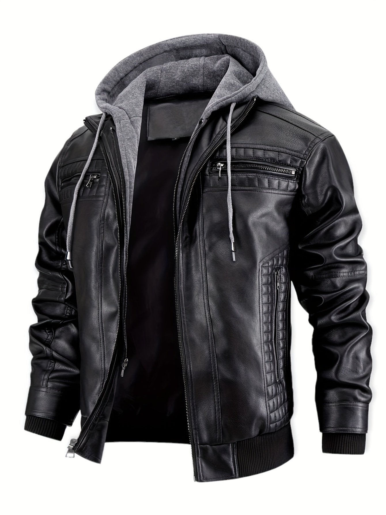 Polyester lining detail inside the men's bomber biker jacket