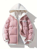 Olive green hooded ski jacket for women, colour block panels