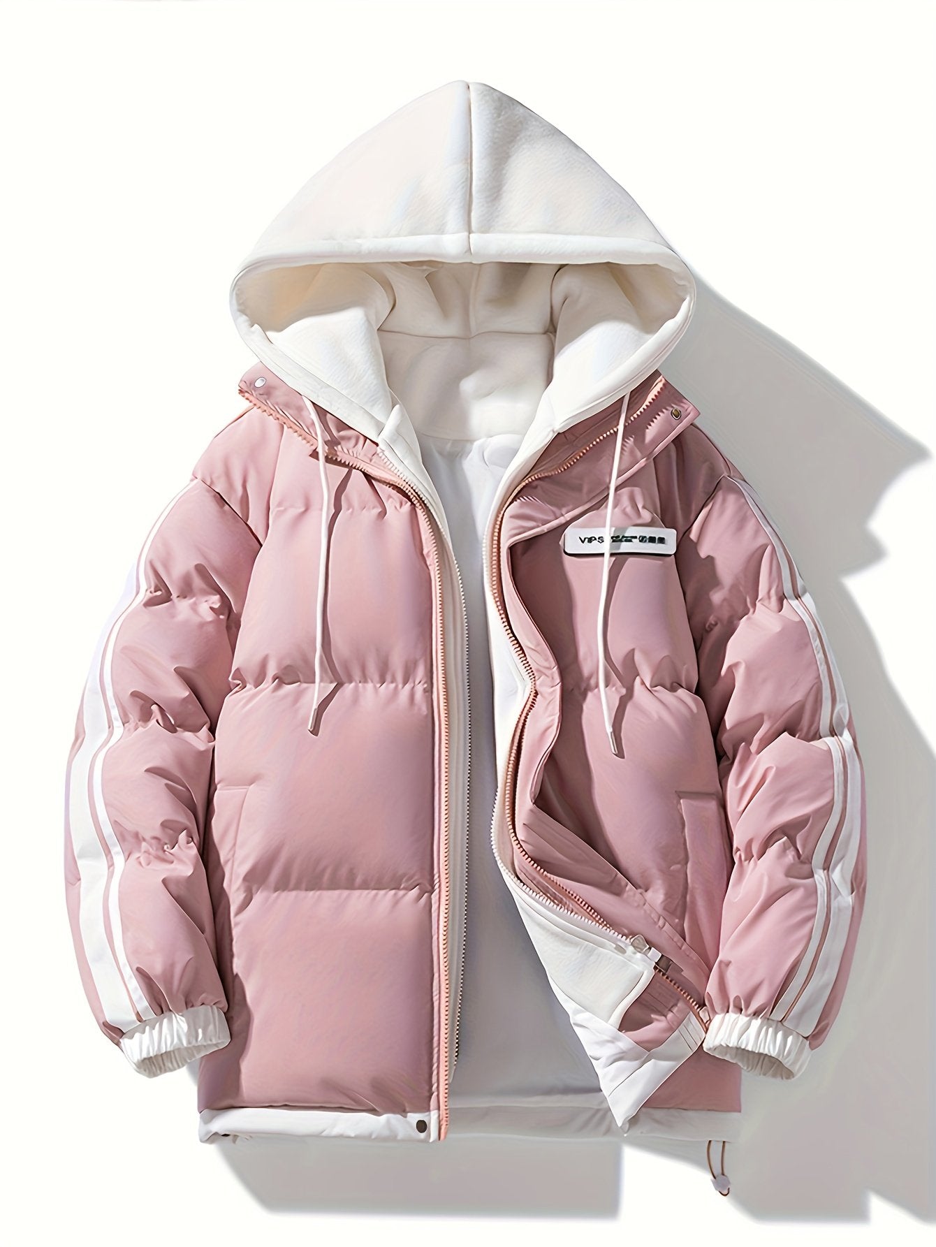 Olive green hooded ski jacket for women, colour block panels