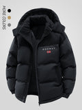Men's spliced winter coat colour variant 1 hooded panel design