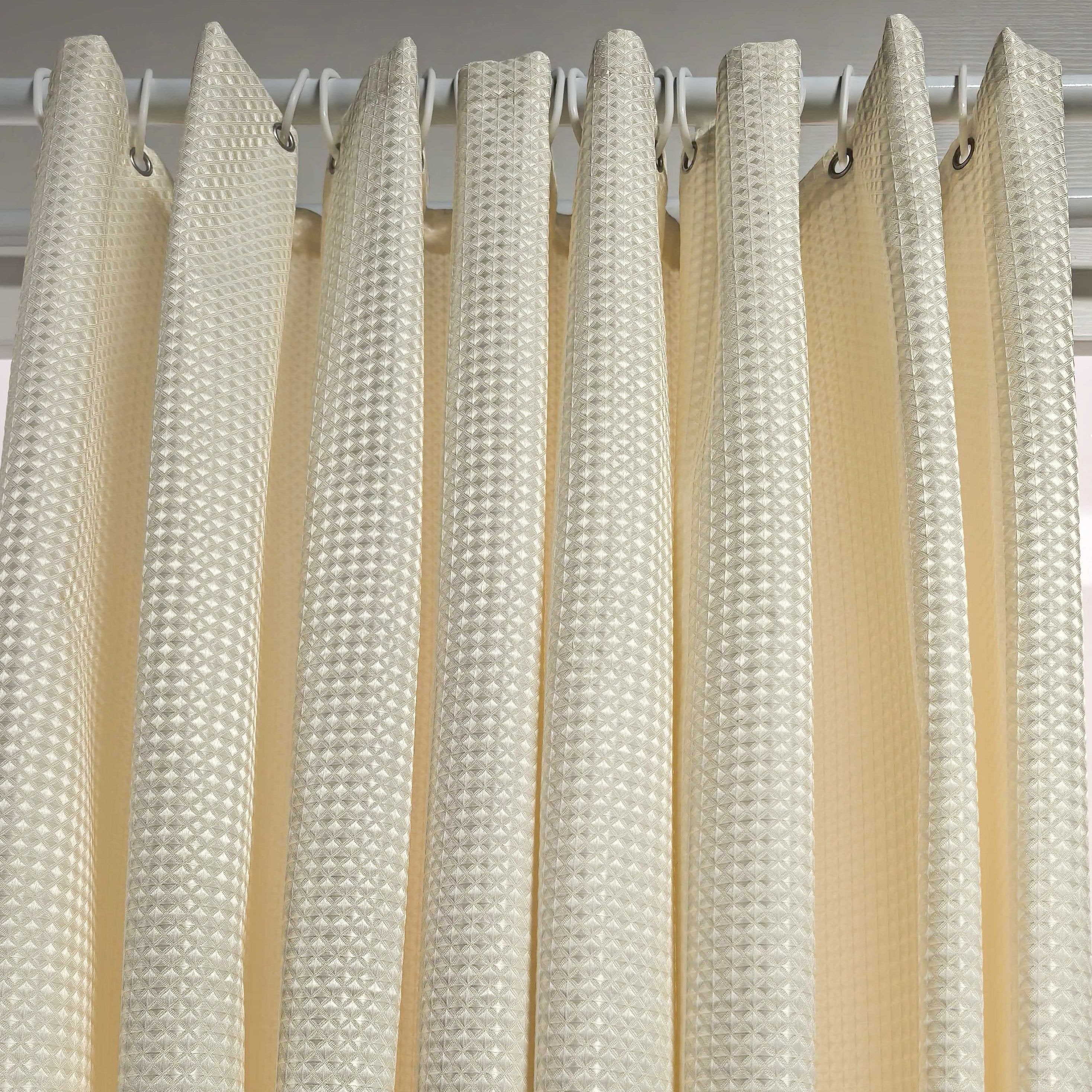 Hotel style textured waffle shower curtain with hooks