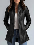 Zip and pocket detail on the women's leather motorcycle jacket