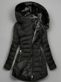 Pocket detail on the women's mid-length padded coat