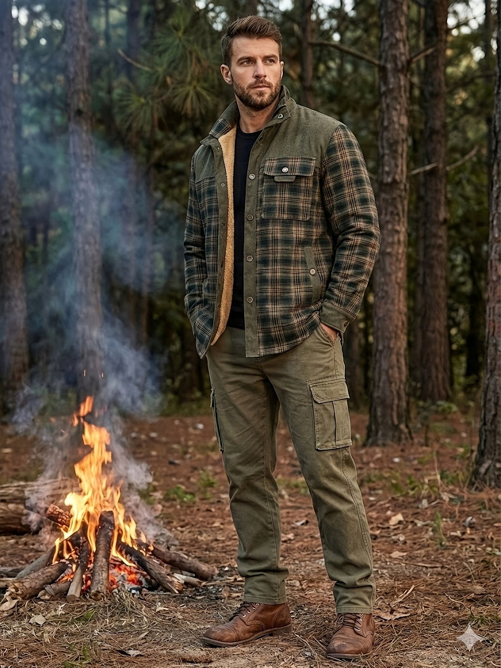 Men's plaid shirt jacket colour variant 1 fleece lined casual style