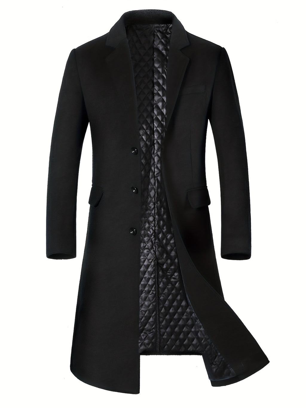 Pocket and button detail on the men's thickened winter overcoat