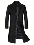 Pocket and button detail on the men's thickened winter overcoat