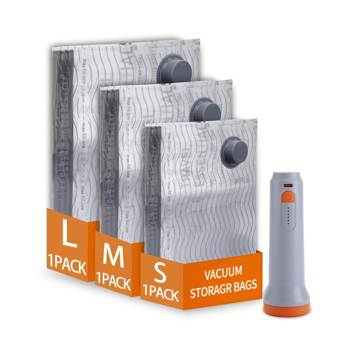 Eight-piece travel vacuum storage bag set for longer trips
