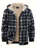 Grid 04 plaid check pattern hooded fleece jacket for men, UK winter