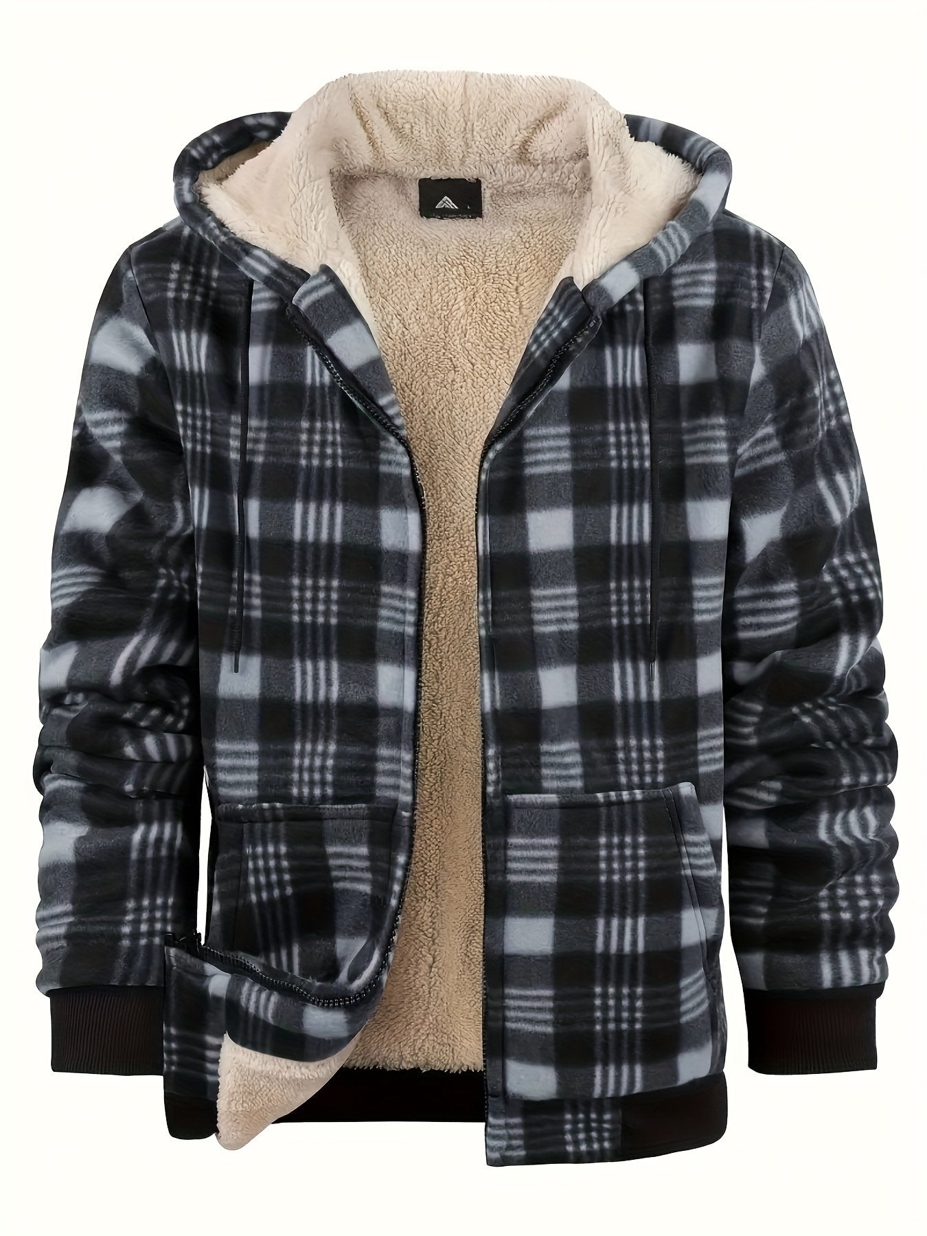Grid 04 plaid check pattern hooded fleece jacket for men, UK winter