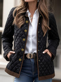 Navy diamond quilted jacket for women with metal buttons