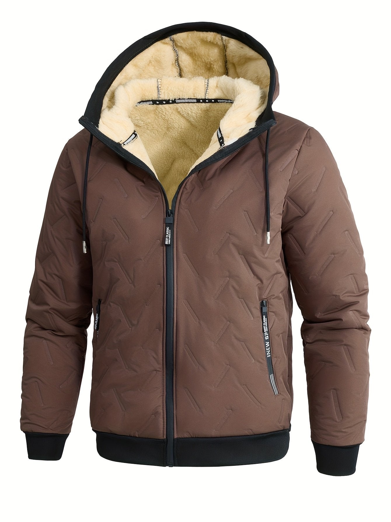 Men's 3D print hooded jacket colour variant 1 warm solid colour