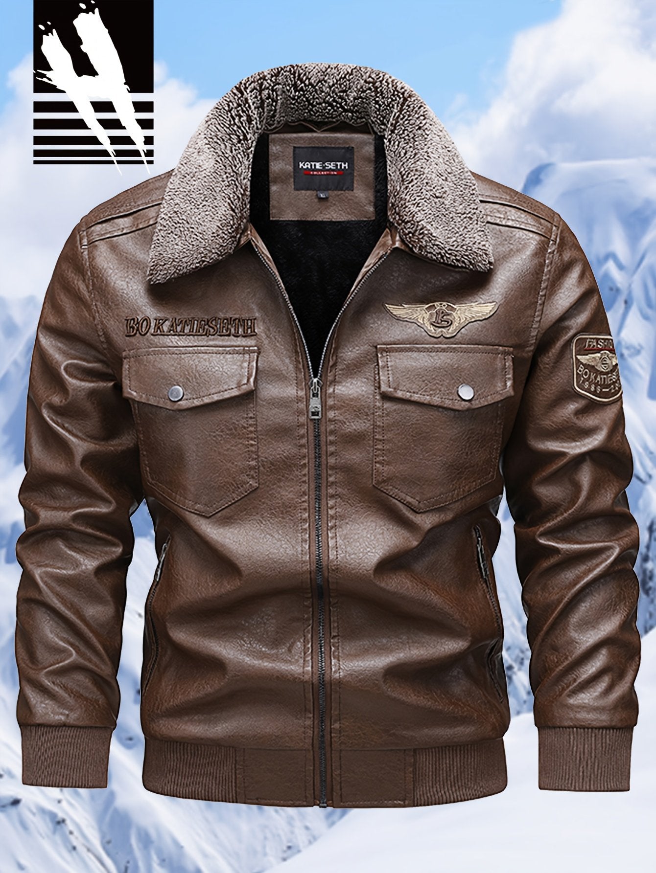 Back view of the men's coffee brown fleece-lined jacket
