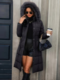 Deep pocket detail on the women's hooded drawstring coat