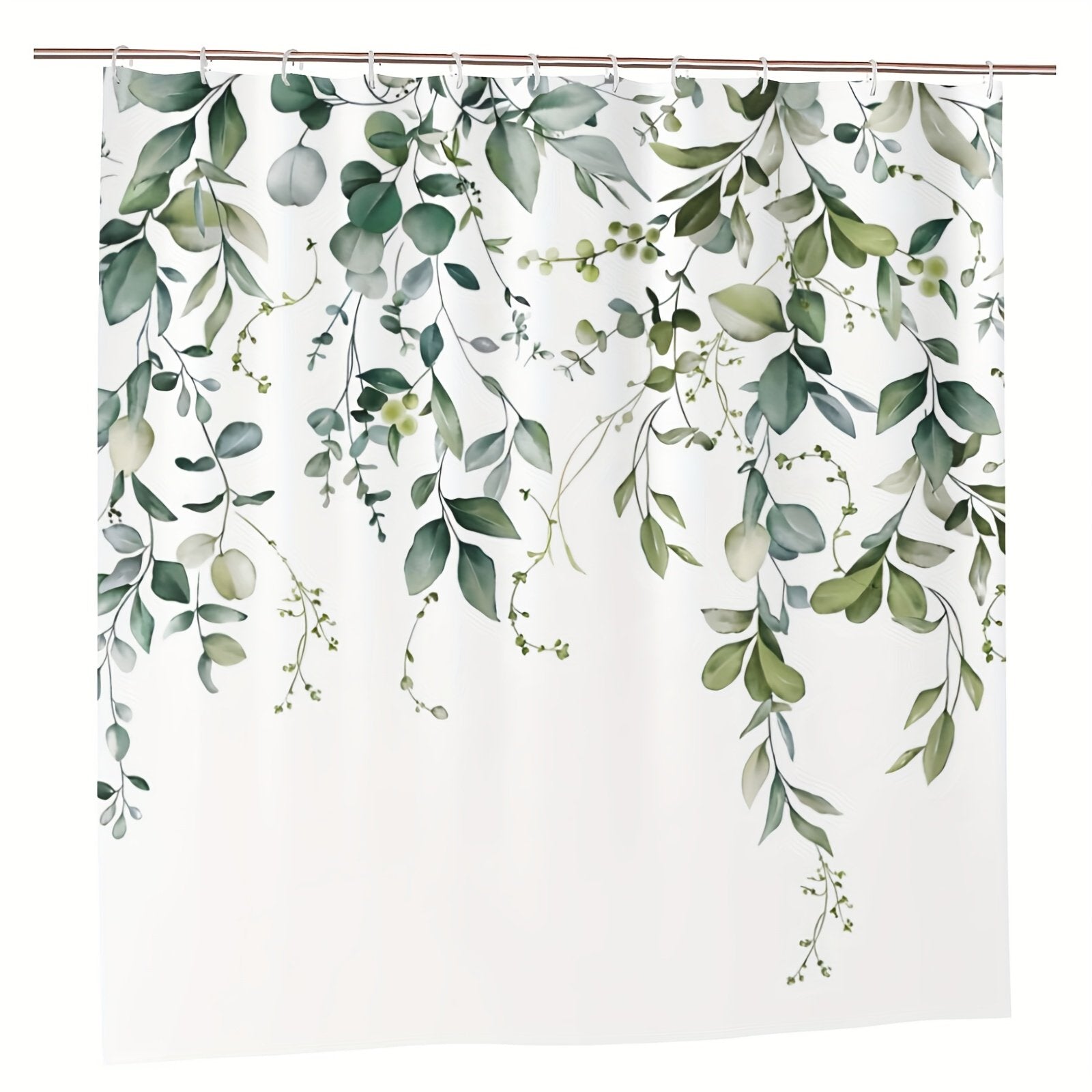 Watercolour botanical bathroom curtain in fresh green