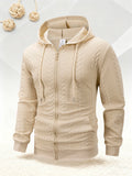 Khaki variant of men's 3D braid texture hooded zip jacket