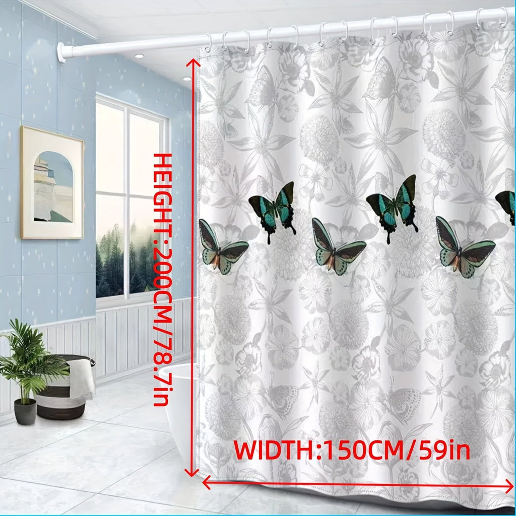 Thickened butterfly bathroom curtain detail in soft grey