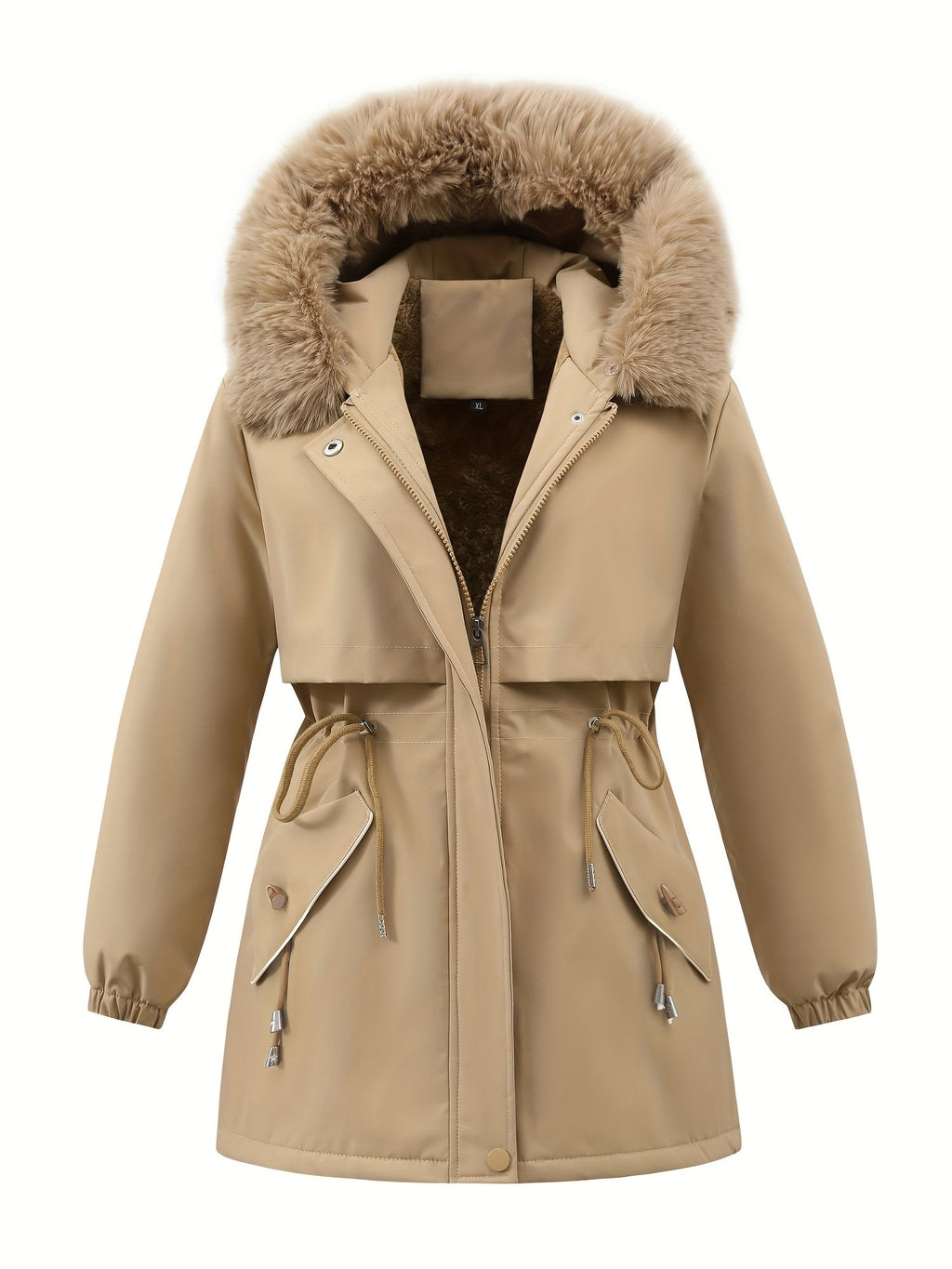 Zip and pocket detail on the women's outdoor puffer jacket