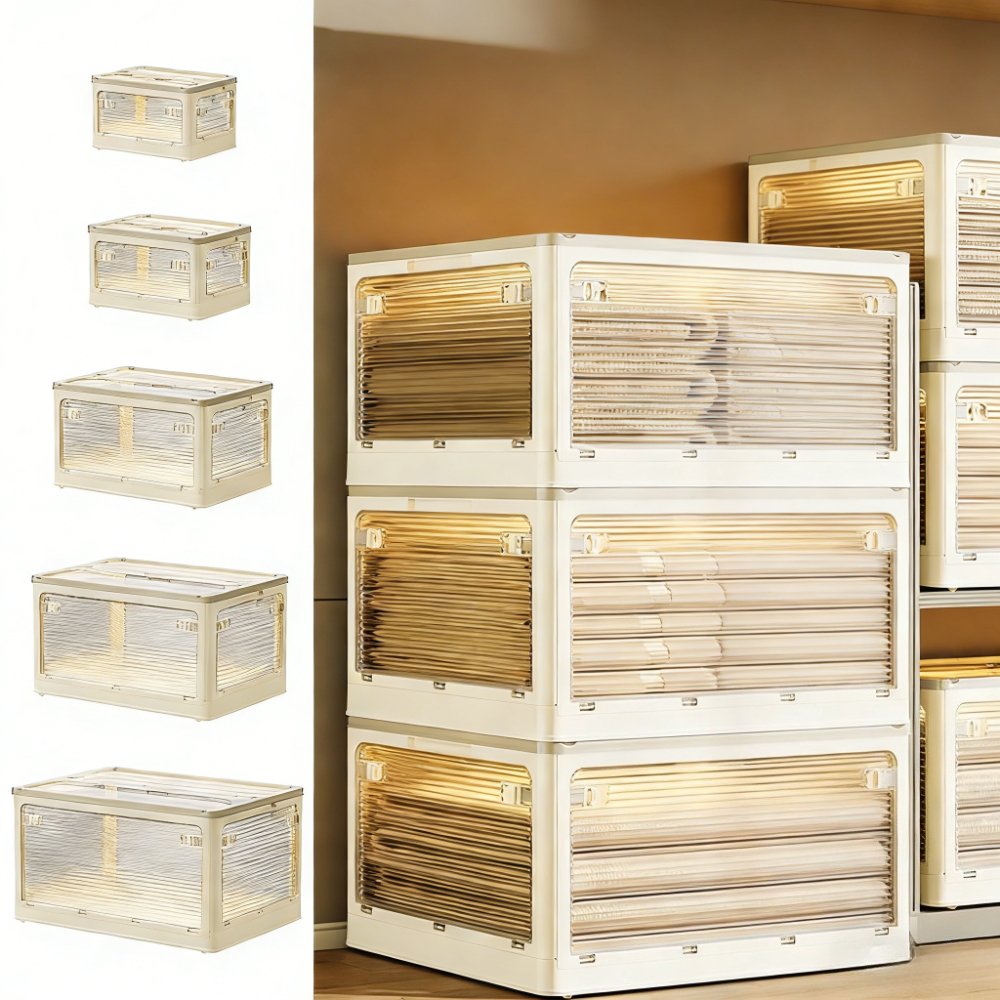 Durable plastic stackable storage box contemporary cream design