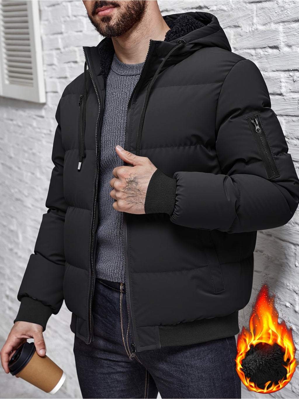 Men's plush hooded jacket colour variant 2 for outdoor winter use
