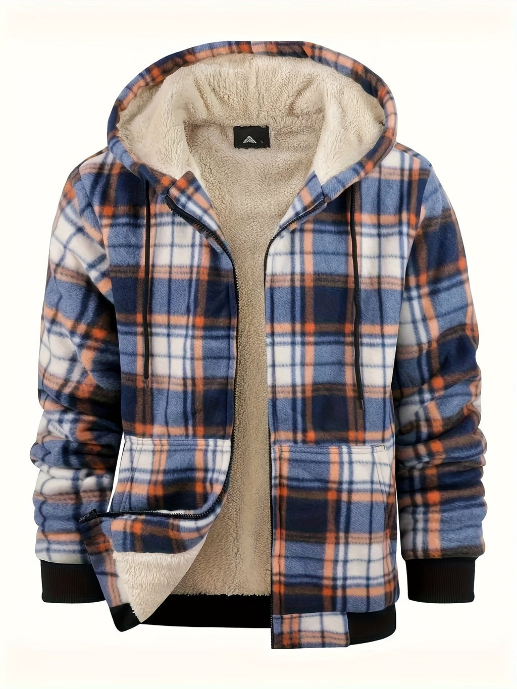 Grid 08 plaid hooded heavyweight fleece jacket for men, autumn winter
