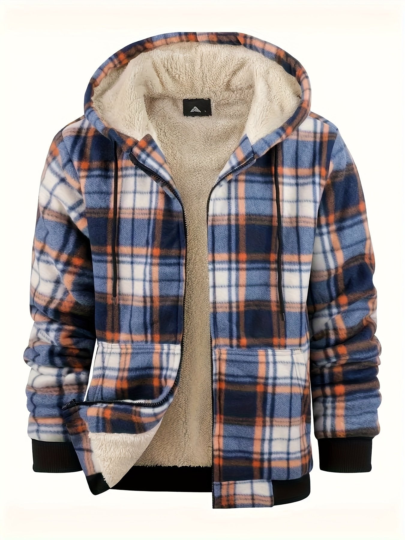 Grid 08 plaid hooded heavyweight fleece jacket for men, autumn winter