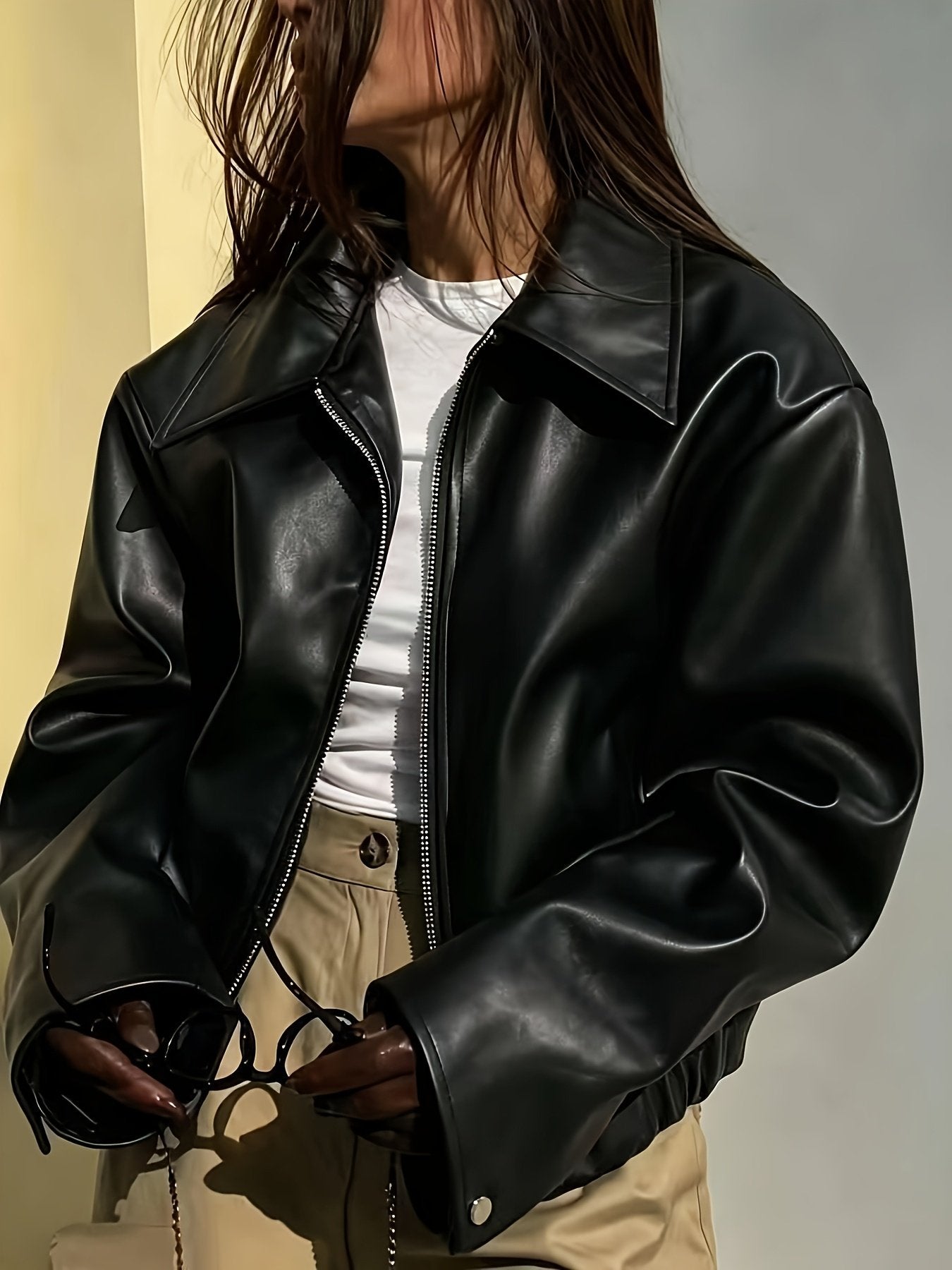 Fit reference for the women's faux leather jacket in UK sizes 8 to 18