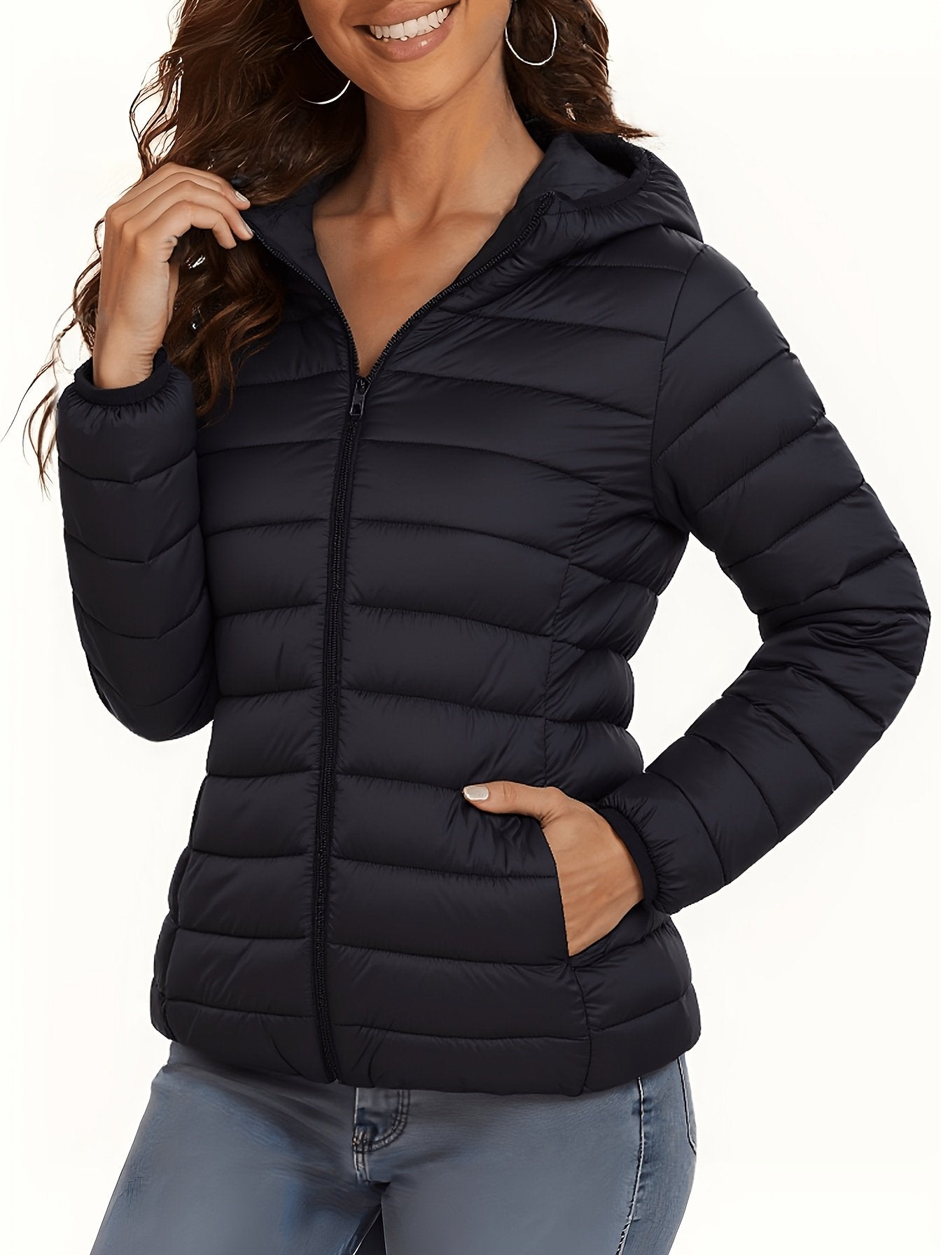 Back view of the women's khaki lightweight hooded coat