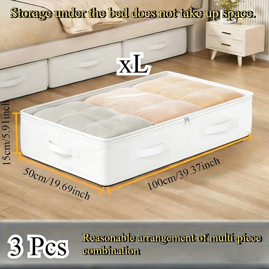 White foldable underbed storage bins dimensions 80x40x15cm and 100x50x15cm