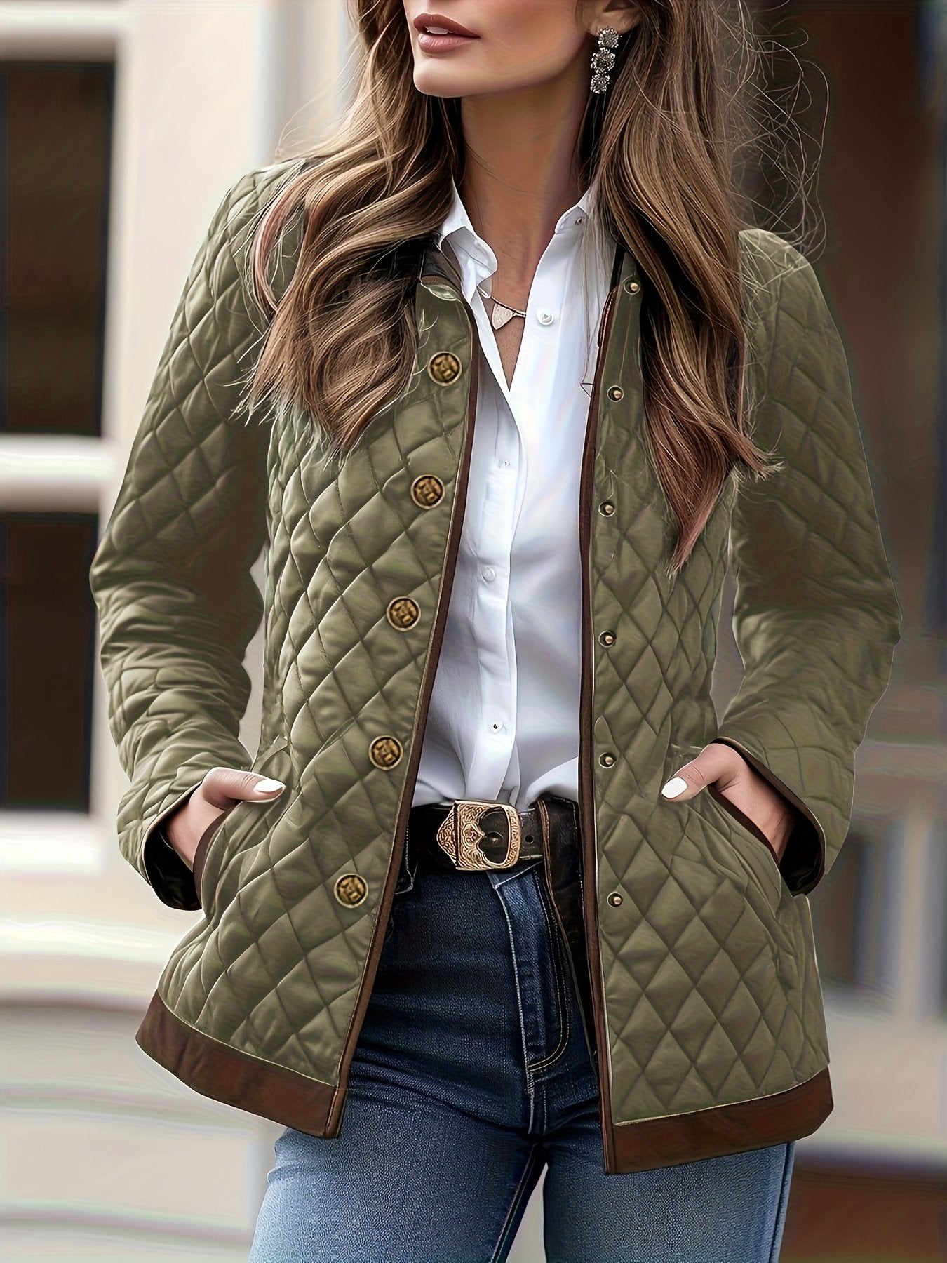 Close-up of the diamond quilting stitch on the women's jacket