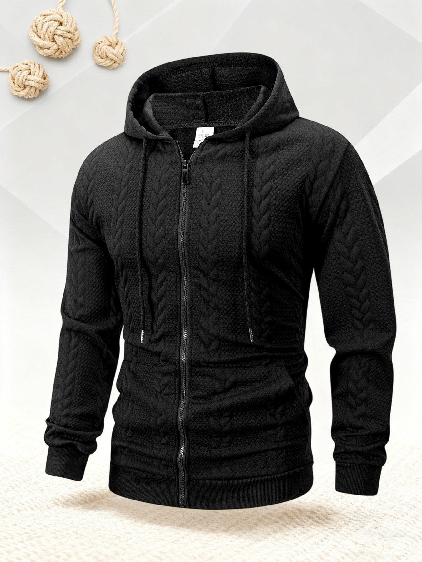 Black variant of men's vintage 3D texture hooded winter jacket