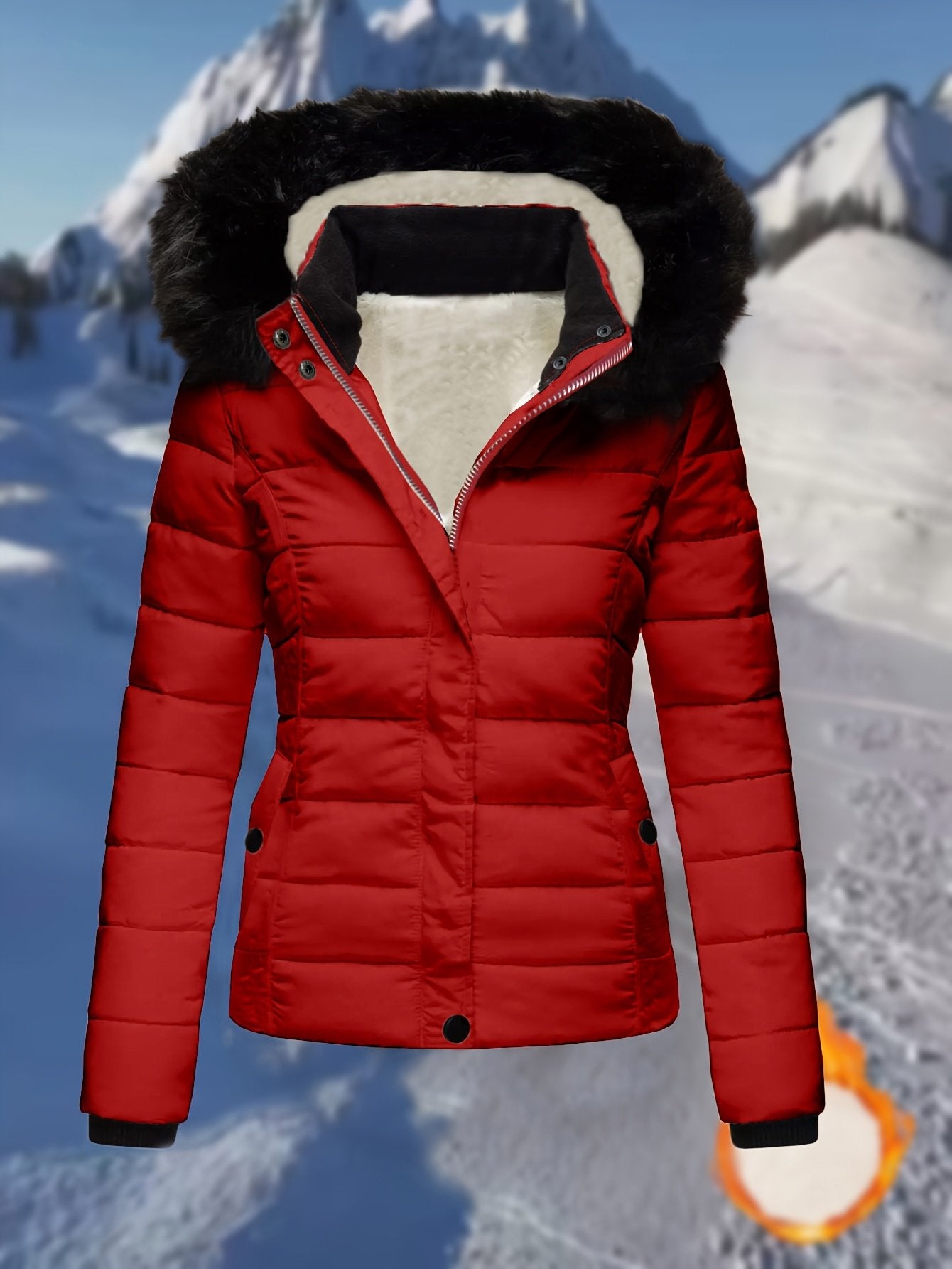 Side view of the short cut on the women's quilted jacket