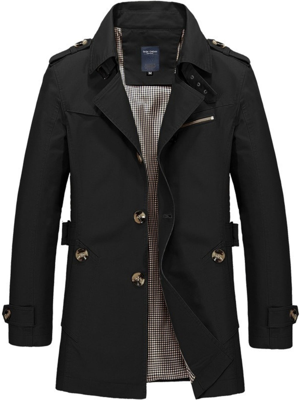 Back view of the loose-fit men's single-breasted trench coat