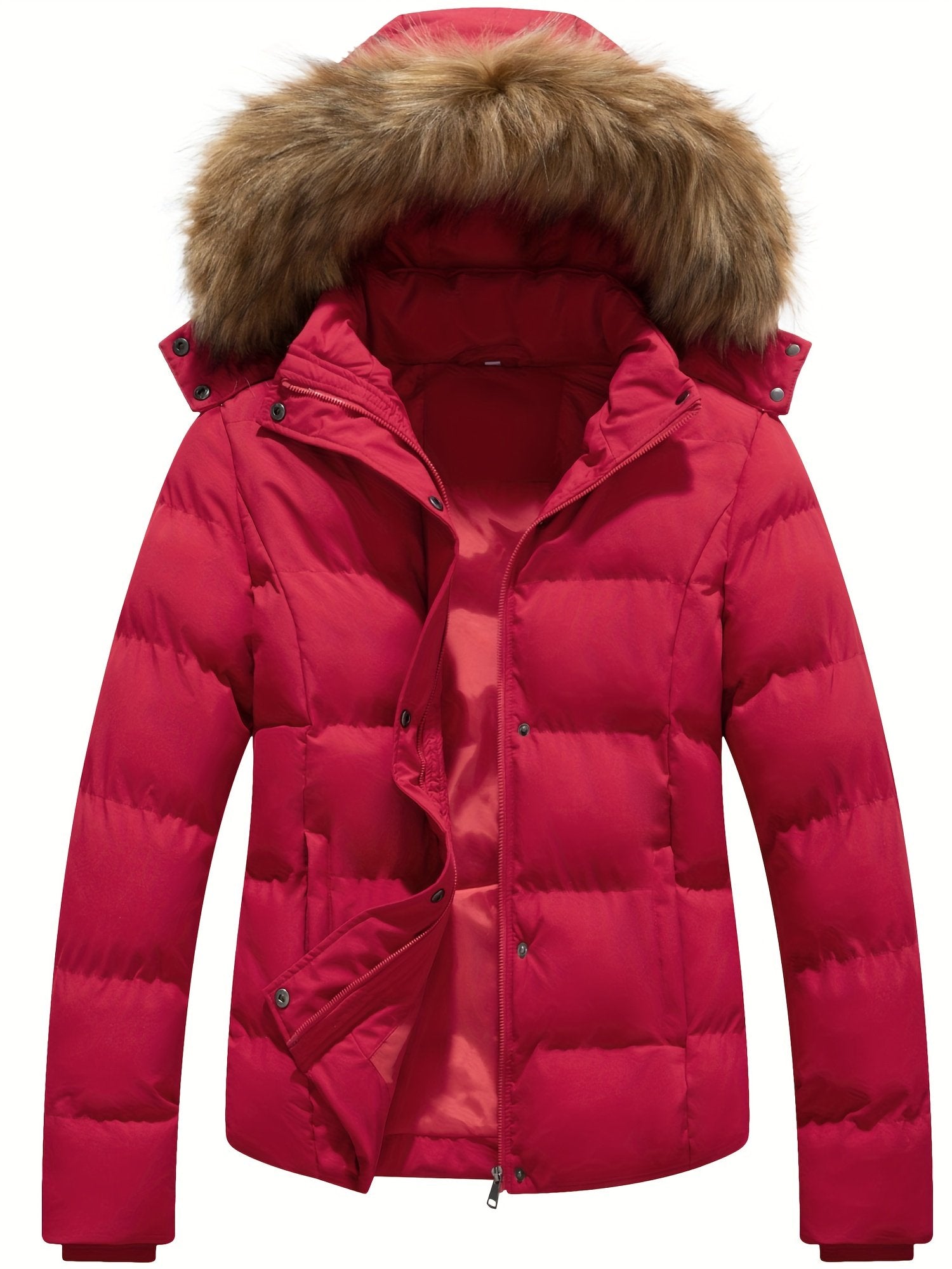 Back view of the women's quilted parka with hood removed