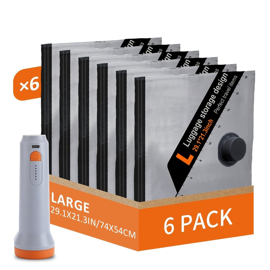 Travel storage bag set with USB charging pump for suitcase packing