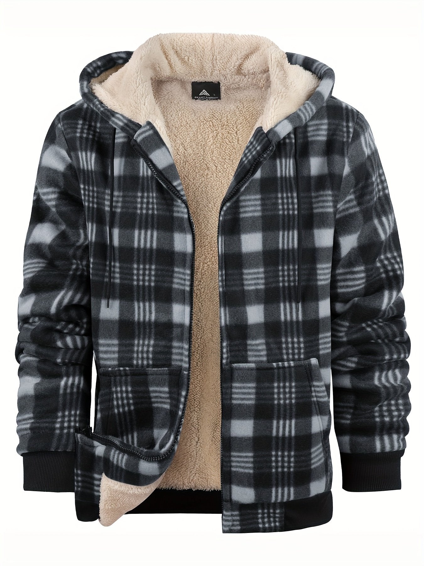 Men's sherpa plaid hoodie colour variant 3 zip-up winter jacket