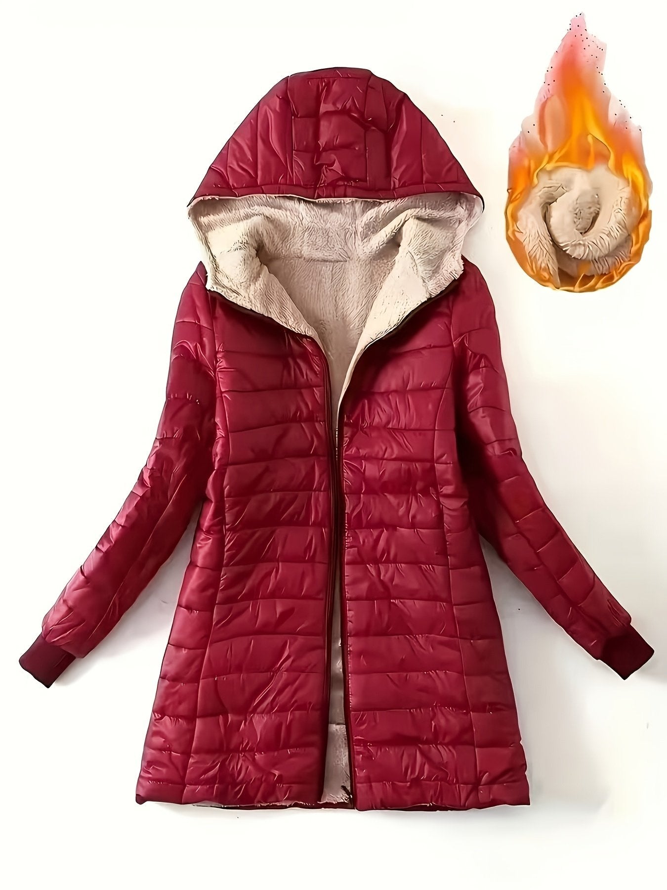 Back view of the women's light grey hooded padded coat