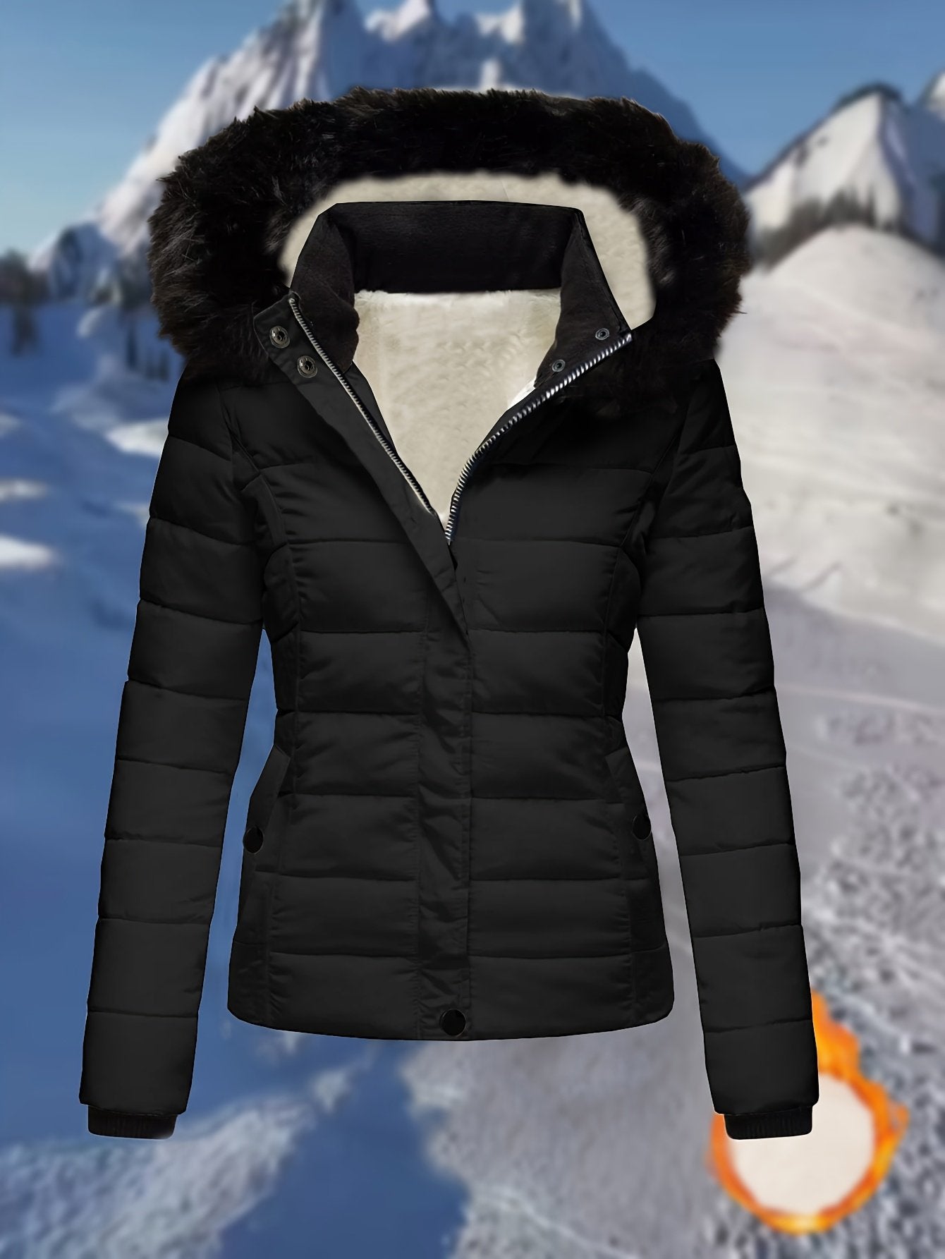Back view of the women's white hooded quilted jacket