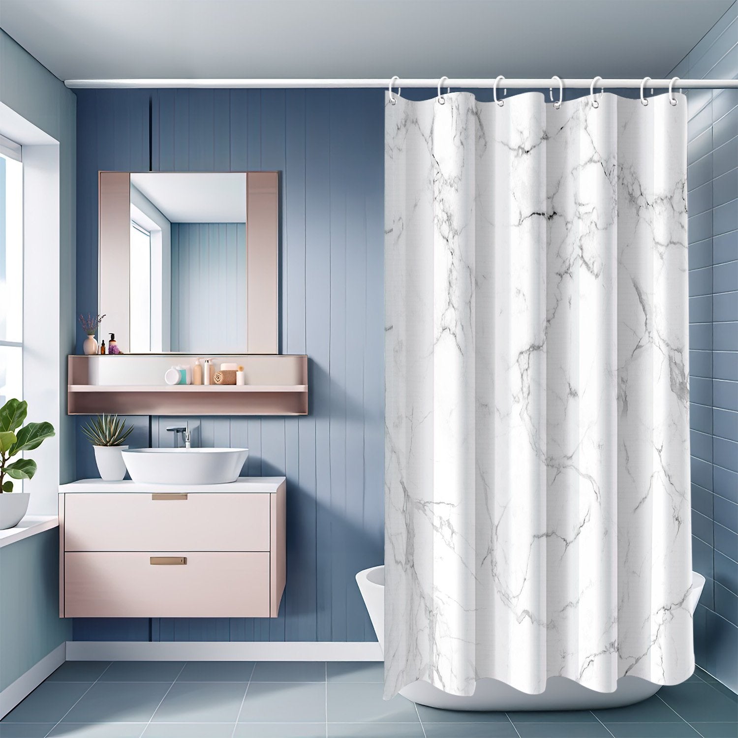 Marble shower curtain 120cm width for standard bath
