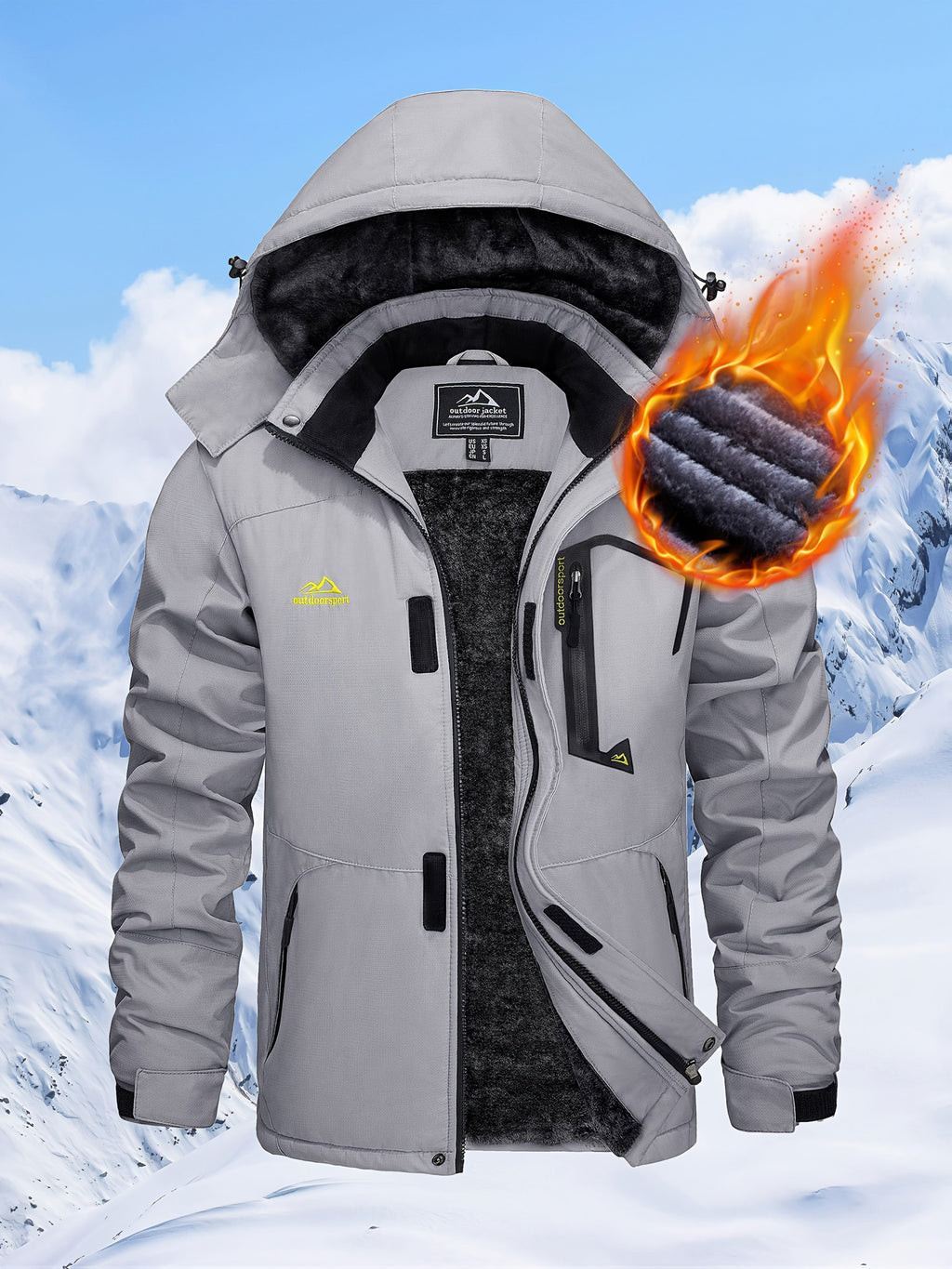 Men's fleece lined hooded jacket colour variant 3 for outdoor winter sport