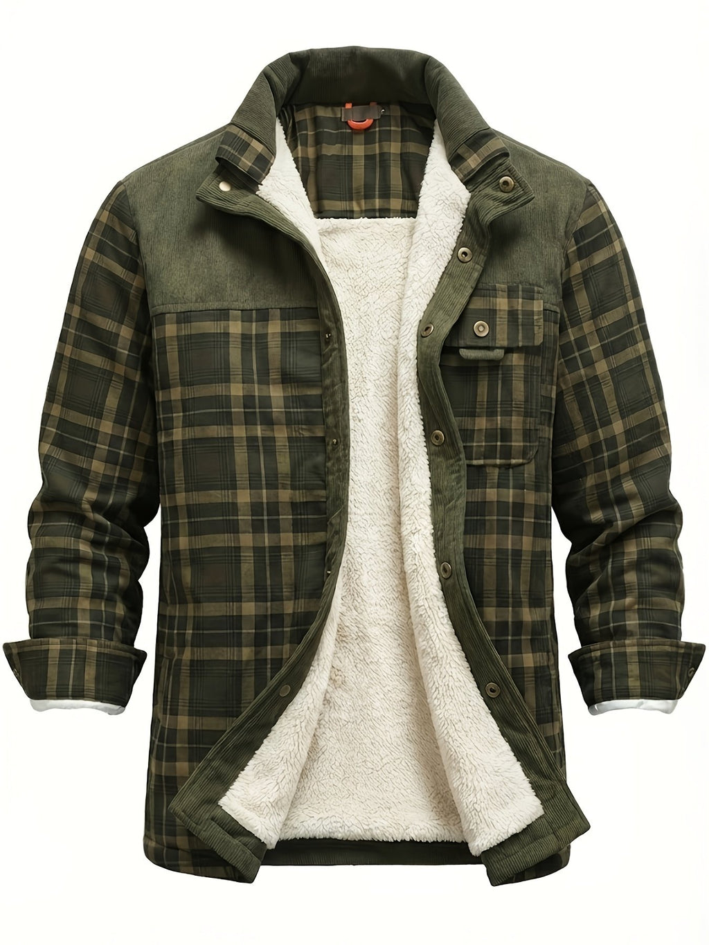 Men's fleece lined plaid jacket colour variant 3 lapel collar design