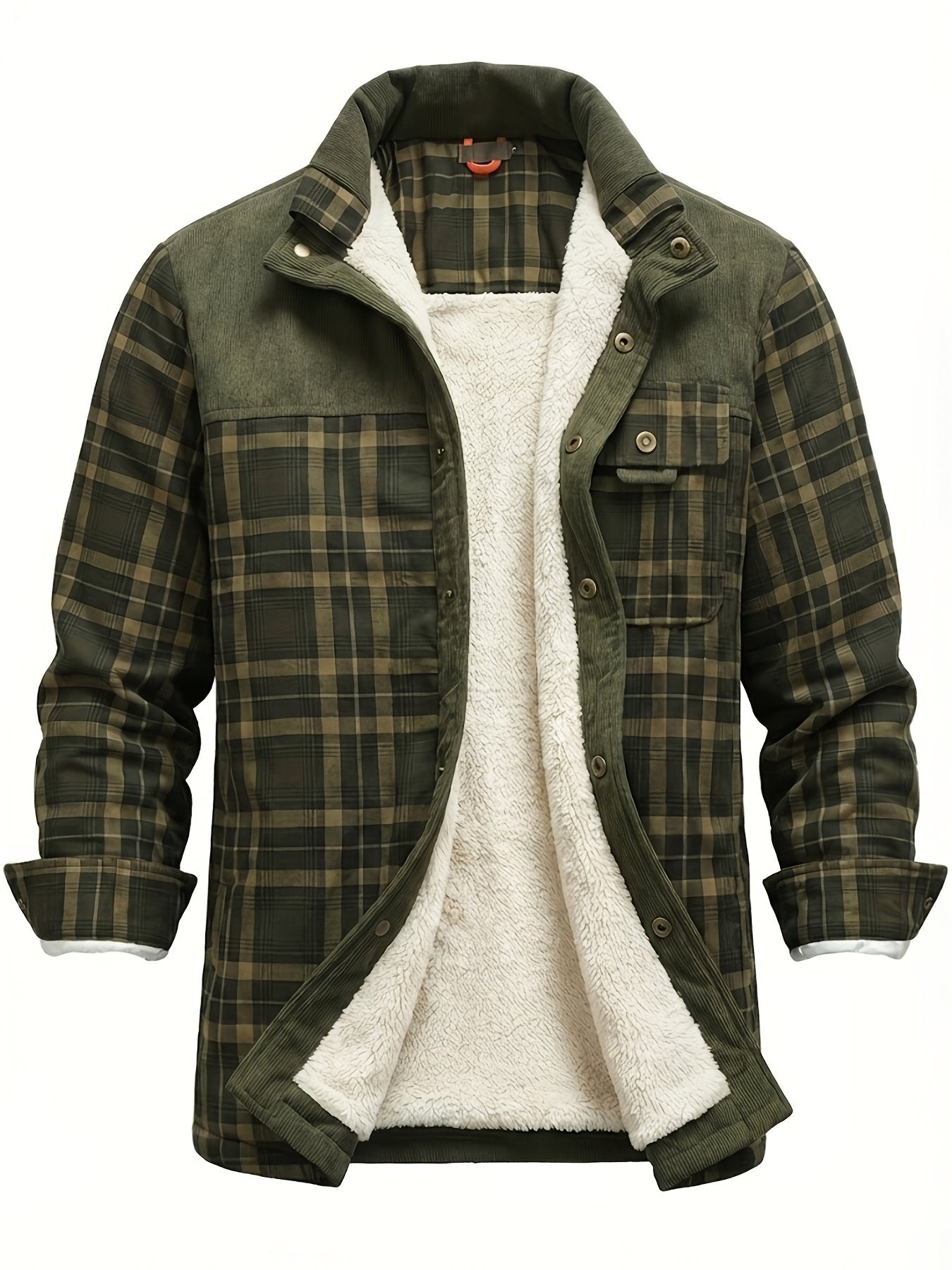 Men's fleece lined plaid jacket colour variant 3 lapel collar design