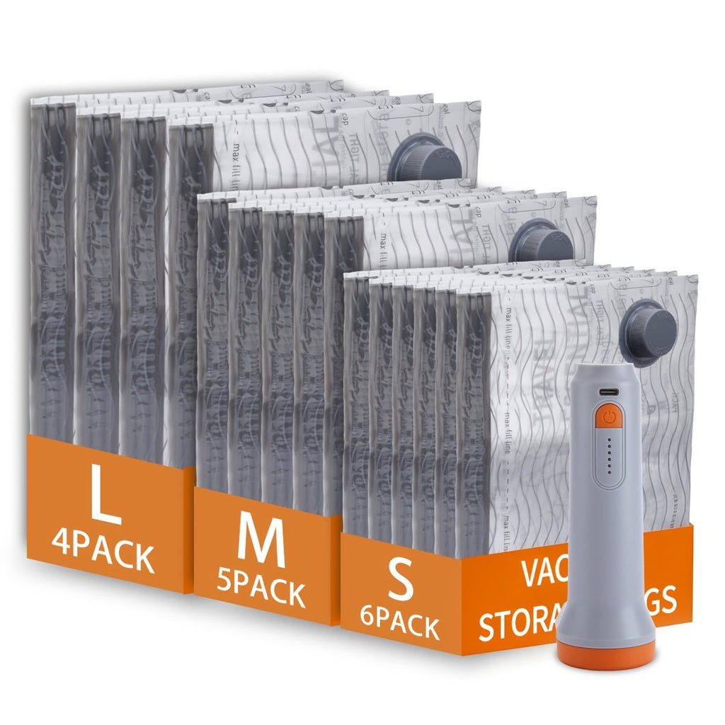 Sixteen-piece travel vacuum storage bag set for maximum packing