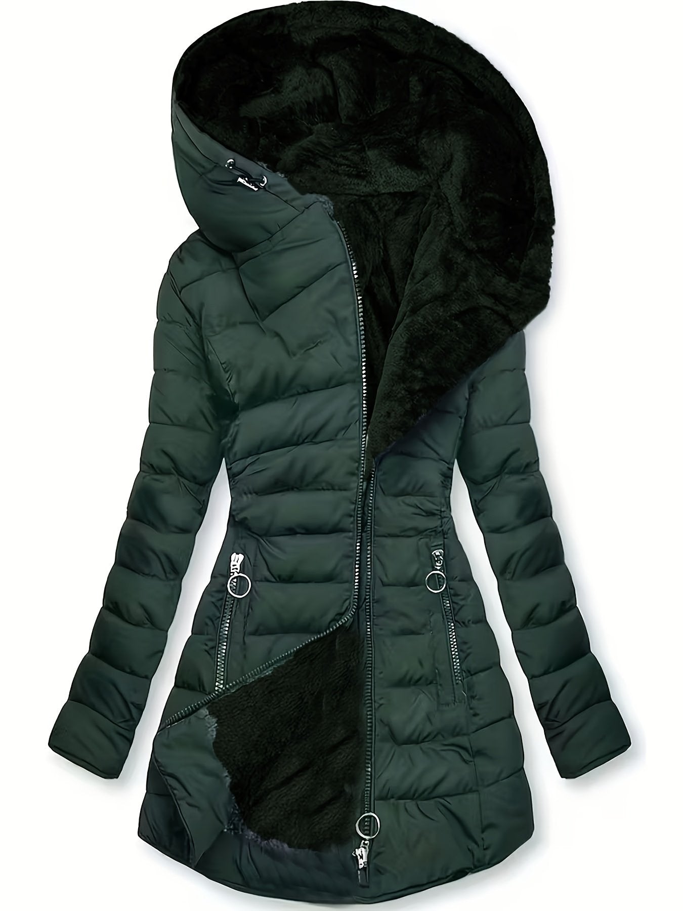 Fit reference for the women's plush padded coat in UK sizes 8 to 18