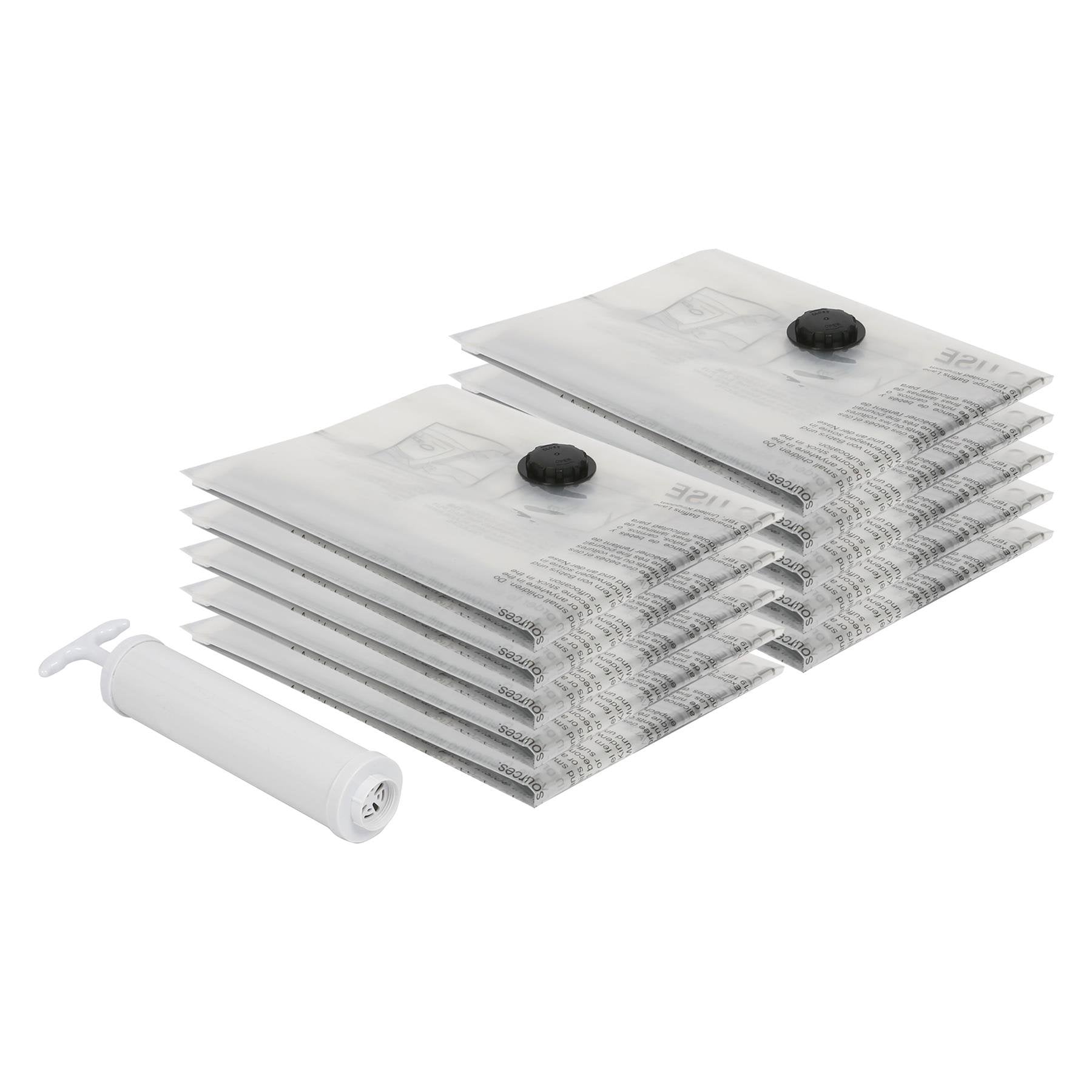 Pack of 5 and pack of 10 vacuum storage bag options