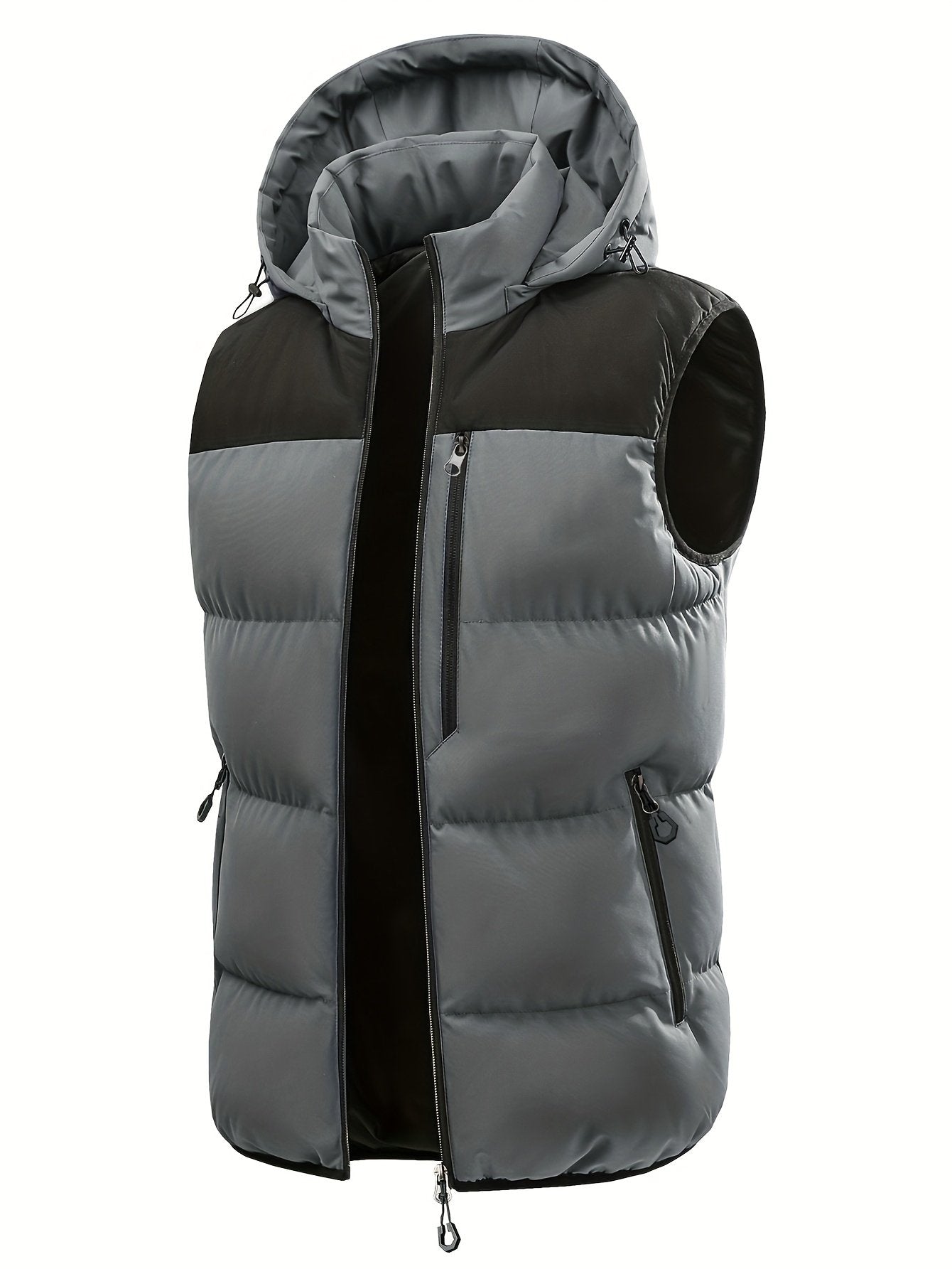 Dark grey men's padded hooded vest gilet for cold weather layering