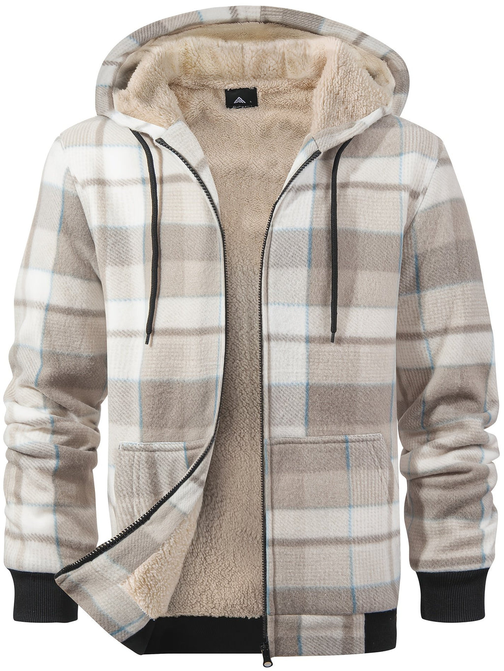 Grid 06 plaid hooded heavyweight fleece jacket in dark tones