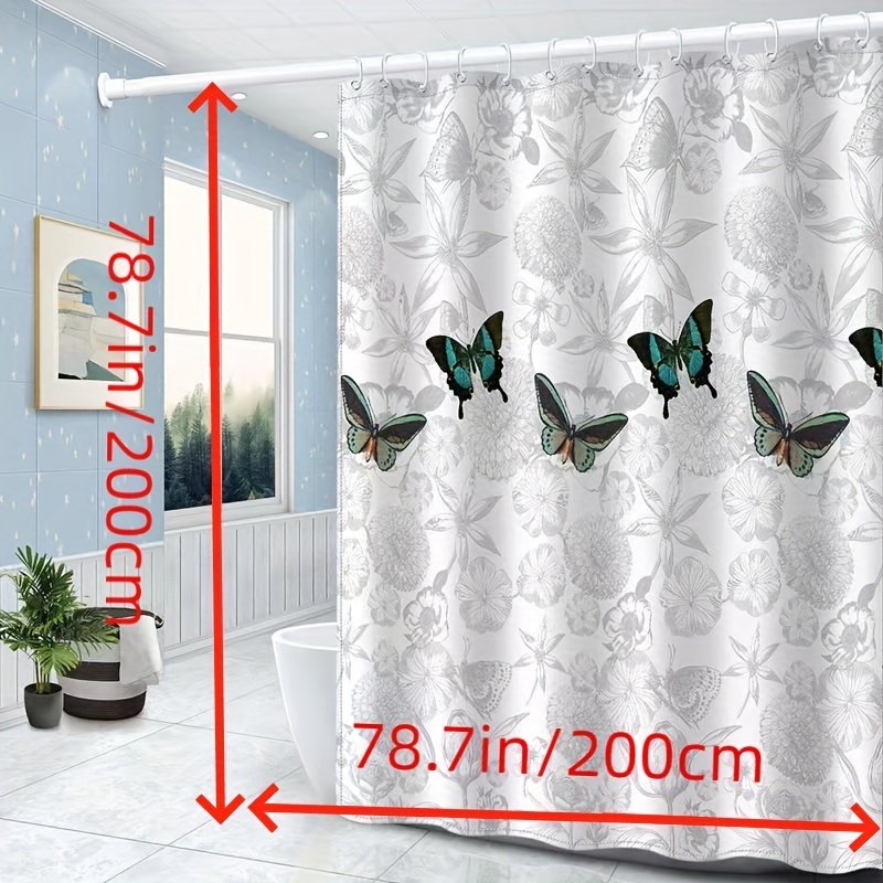 Warm blackout butterfly bathroom curtain in grey