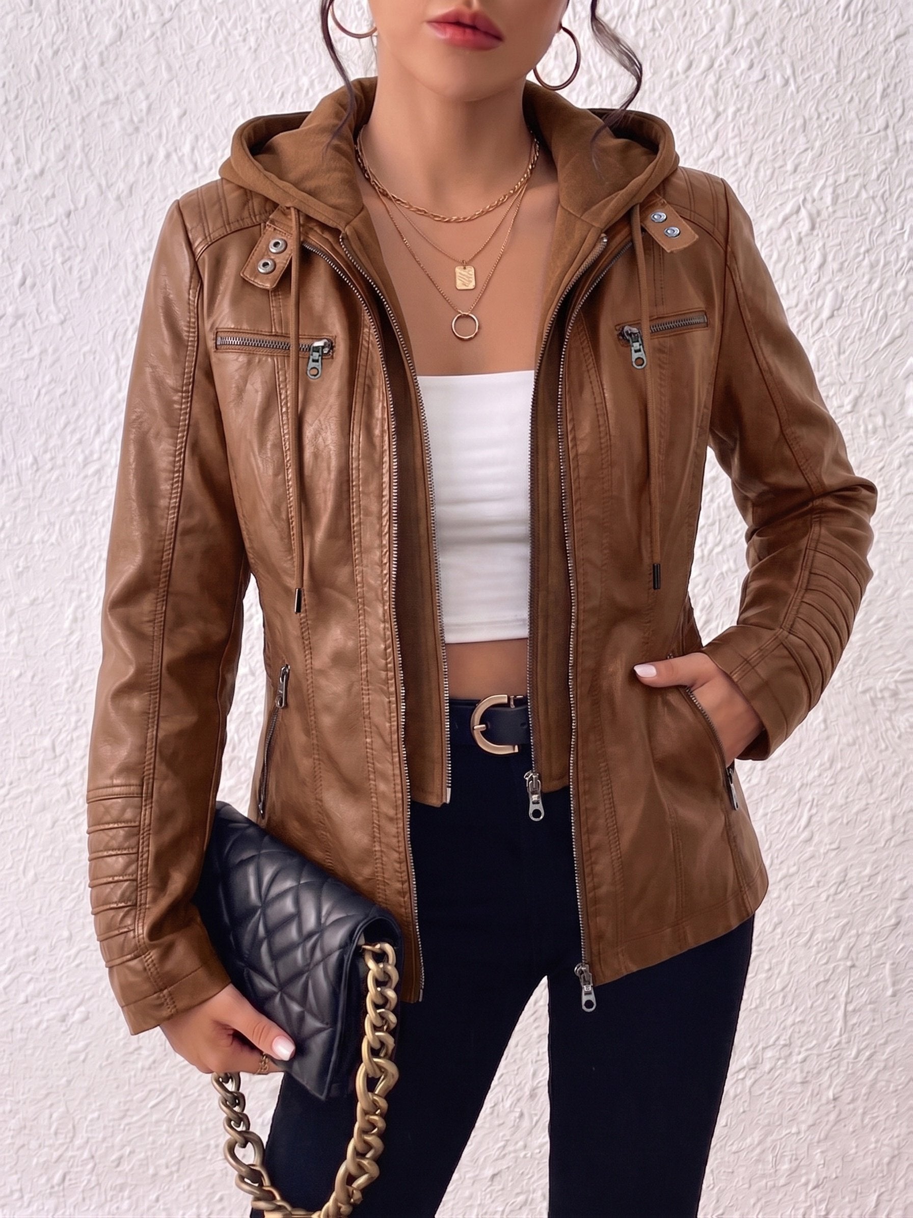 Fit reference for the women's biker jacket in UK sizes 8 to 18