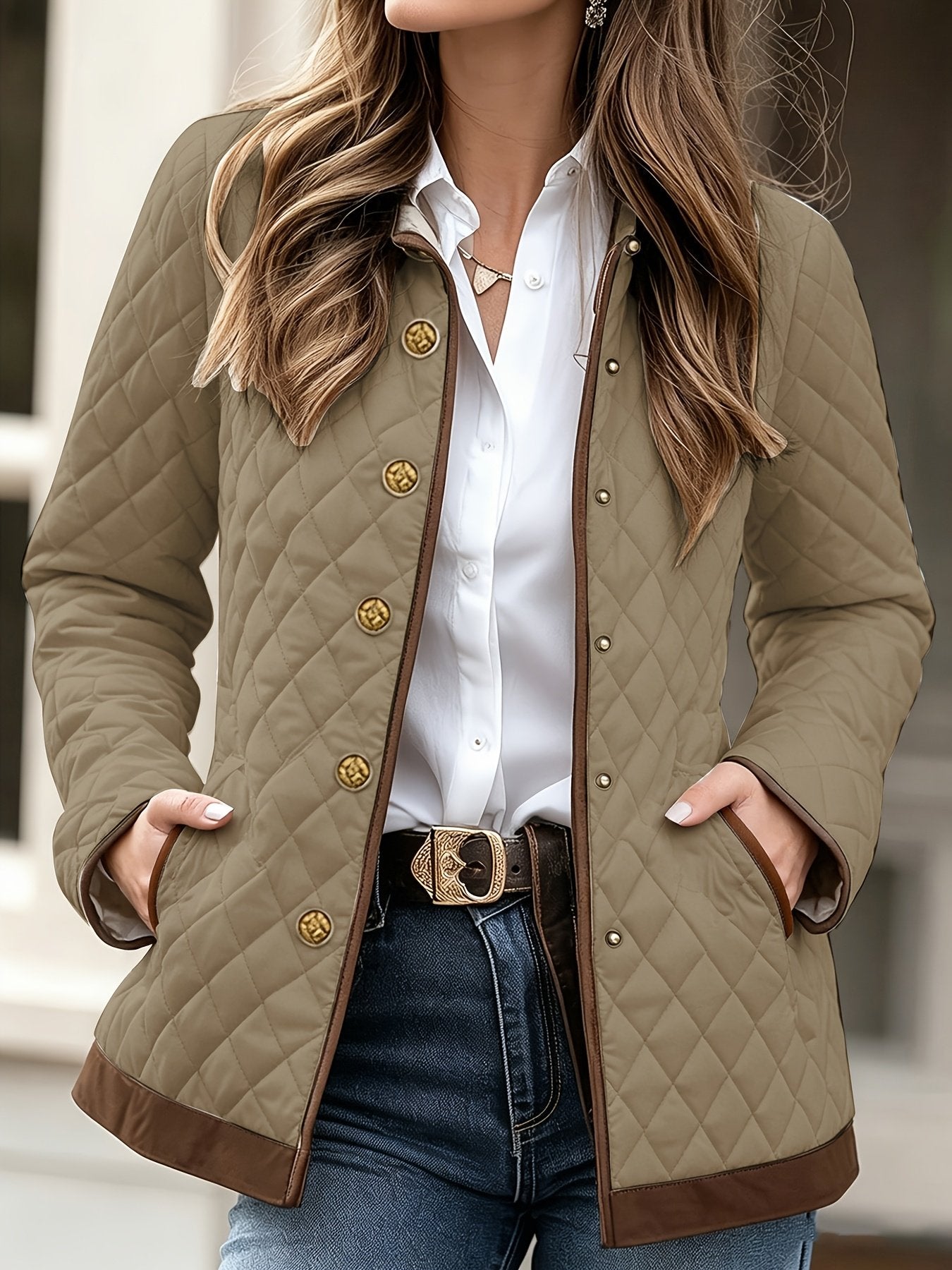 Back view of the women's diamond quilted country jacket